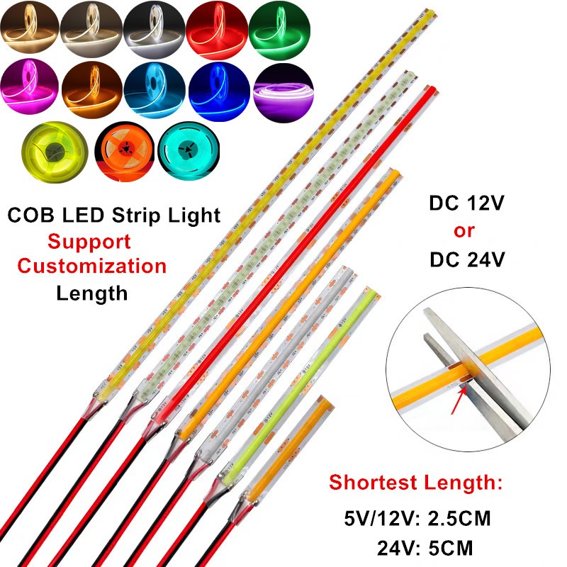 ความยาวสั้น COB ไฟ LED Strip 5V 12V 2.5 ซม.24V 5 ซม. 10 ซม.สําหรับรถจักรยานยนต์ RC รถ UAV ไฟตกแต่ง, ไฟจราจร, ไฟแสดงสถานะเครื่อง