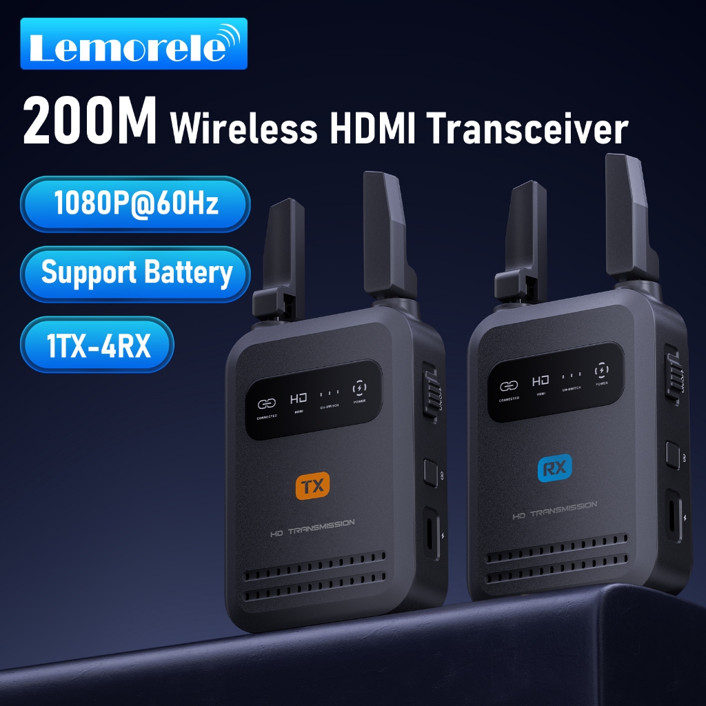 Lemorele R5000 ตัวรับสัญญาณไร้สาย HDMI 200m 1080P 5GHz WiFi ดีเลย์ต่ํากล้องเสาอากาศพับ DSLR Universal