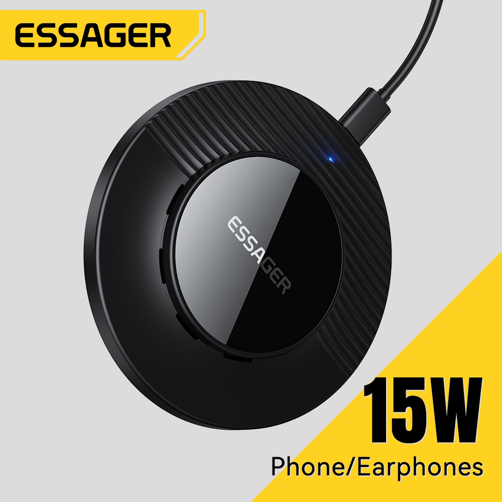 Essager เครื่องชาร์จไร้สาย 2-in-1 สําหรับโทรศัพท์หูฟังเดสก์ท็อปชิปอัจฉริยะแท่นชาร์จอุณหภูมิต่ํา