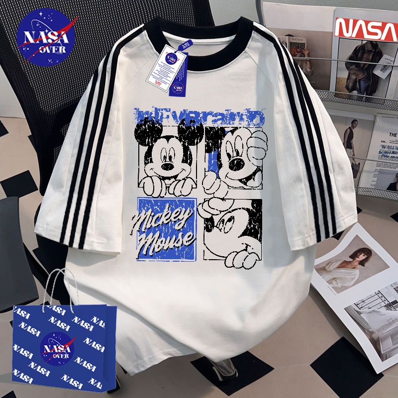 【จัดส่งจากกรุงเทพฯ】🔥NASA ฤดูร้อน oversize แขนสั้น ลายหนูการ์ตูน 🐭street style ลำลอง สีขาว ยูนิเซ็กส์