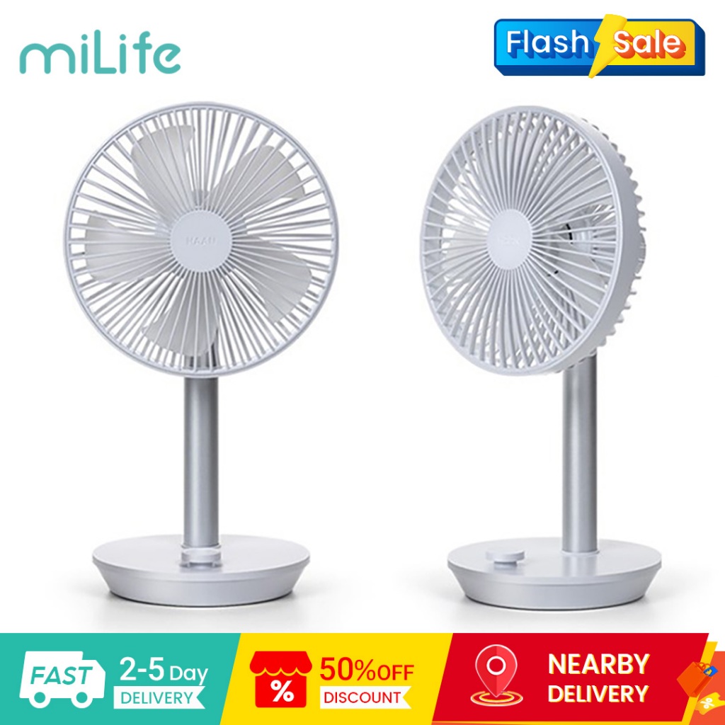 MiLife พัดลมตั้งโต๊ะไร้สาย 4 ความเร็วลม 120° อัตโนมัติ‐Oscilation Auto‐Return Head Single-Knob Contr