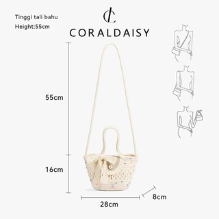 CORALDAISY สินค้าใหม่ปี 2026 กระเป๋าสะพายข้างสาน กระเป๋าถือติดกระดุมมุก สายสะพายยาวลายจุดหลากสี