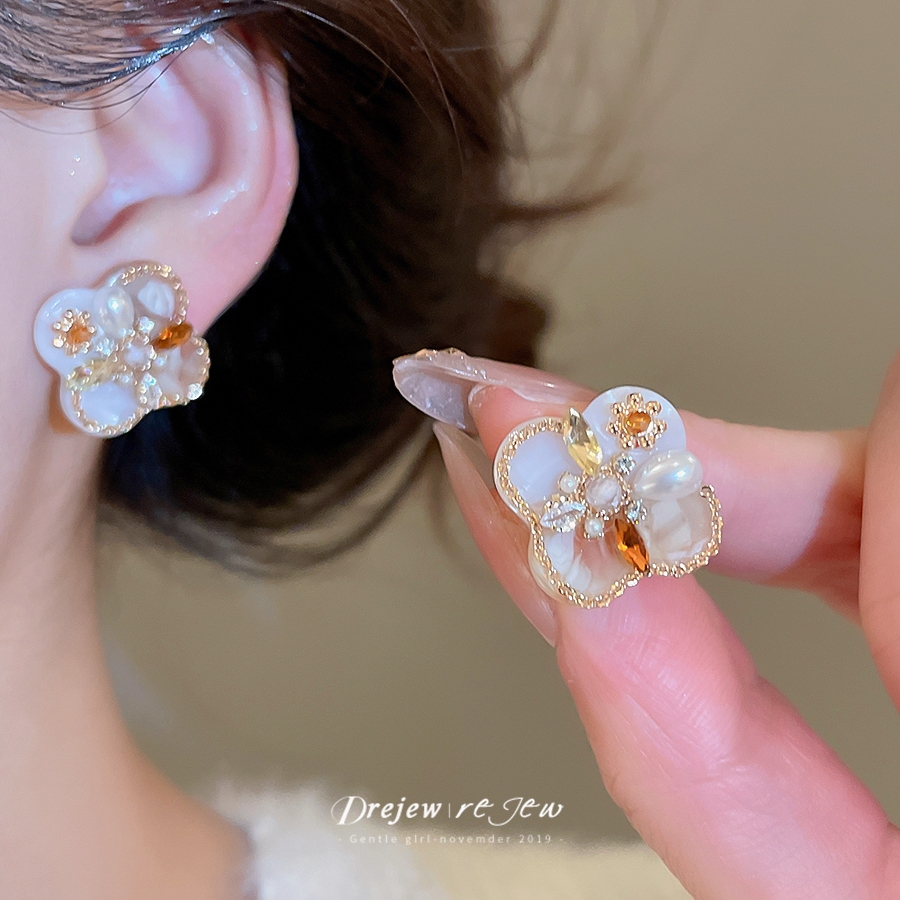 DREJEW Gold Fower & สีสัน Rhinestone Drop ต่างหูแฟชั่นผู้หญิงอินเทรนด์ทุกวัน Stylish เครื่องประดับอุปกรณ์เสริม - รูปที่ 3