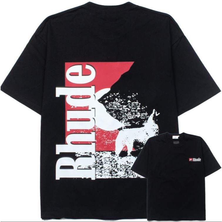 RHUDE High Street Must-Have | เสื้อยืดพิมพ์ลาย Viral Moon Wolf | เสื้อยืด Unisex อันโด่งดังของ Insta