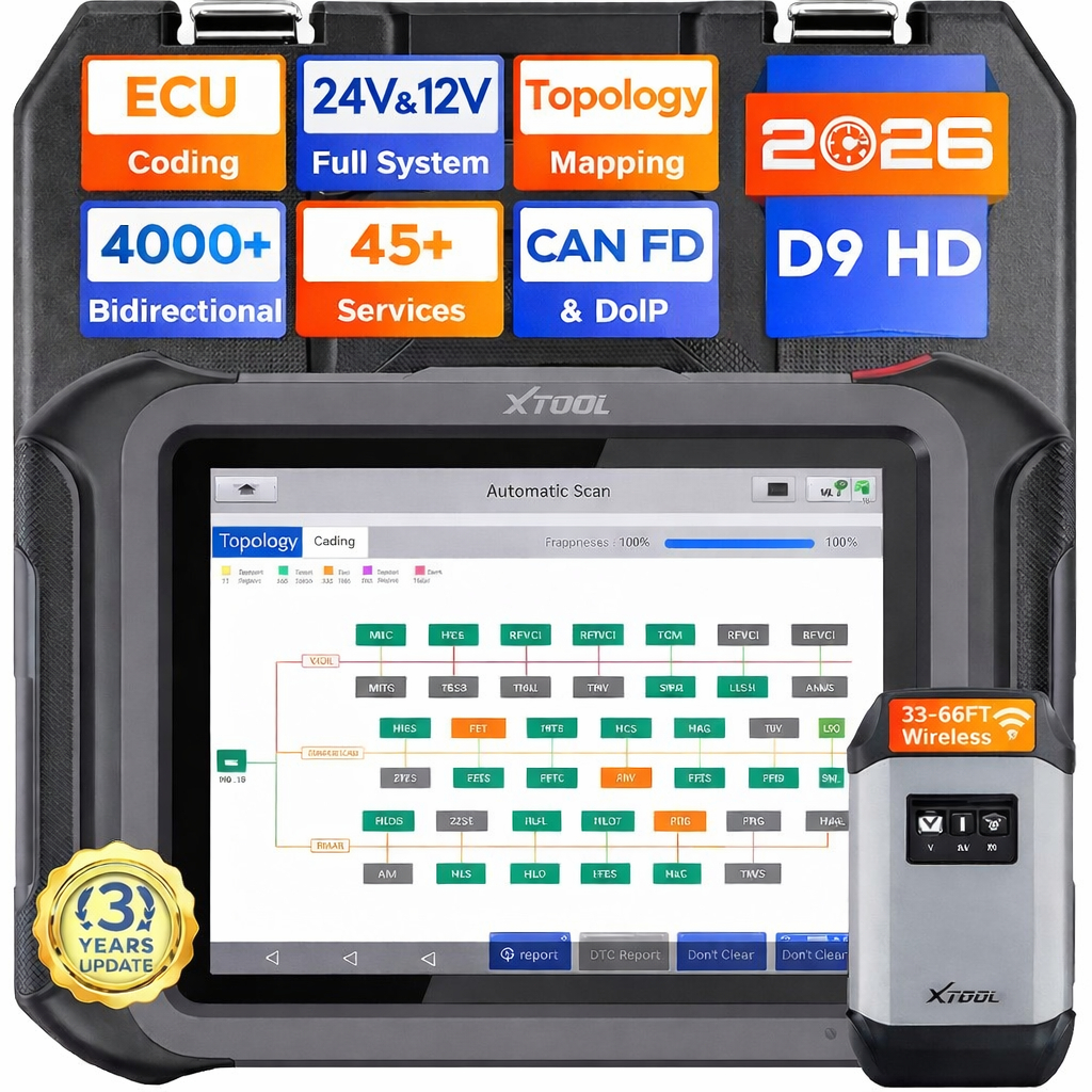 XTOOL D9 HD Heavy Duty รถบรรทุก OBD2 เครื่องสแกนเนอร์เครื่องมือวินิจฉัยระบบทั้งหมดพร้อม Topology 45 