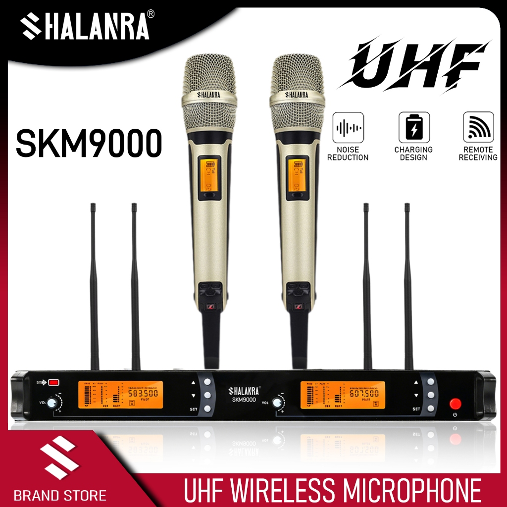 SHALANRA SKM9000 ไมโครโฟนไร้สาย UHF ระดับมืออาชีพ สําหรับเวทีแสดงสดคอนเสิร์ตสีดํา รวมฝาครอบไมโครโฟน