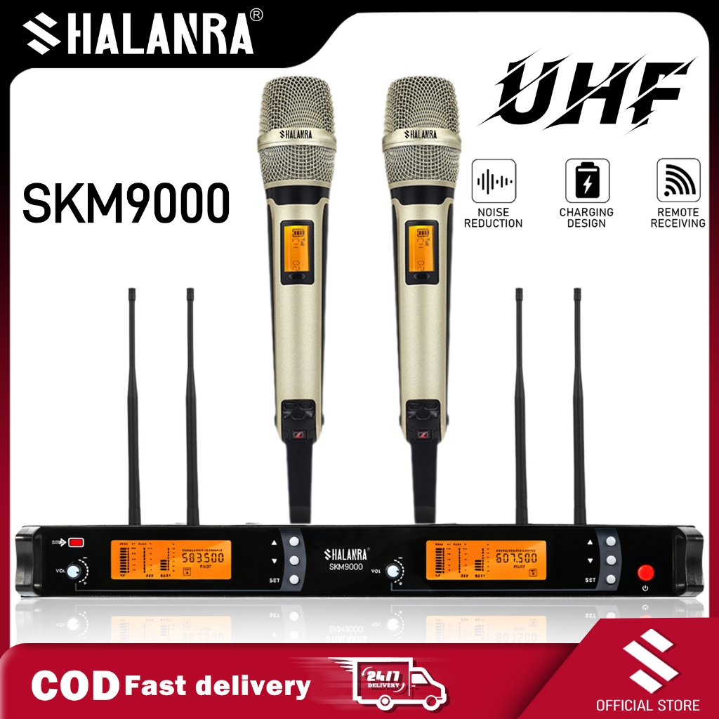 SHALANRA SKM9000 ไมโครโฟนไร้สาย UHF ระดับมืออาชีพ เหมาะสําหรับการแสดงบนเวทีและคอนเสิร์ต สีทอง พร้อมไ