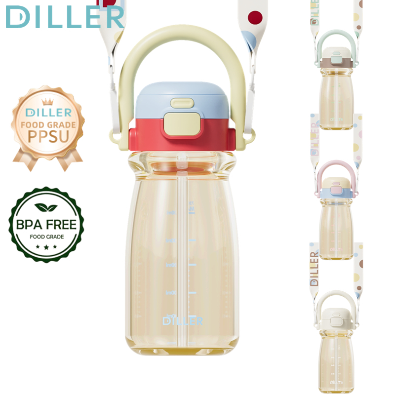 ขวดน้ํา Diller PPSU ป้องกันความร้อน 180℃, BPA-Free, Dual Head, With Strap, 720ml D2602