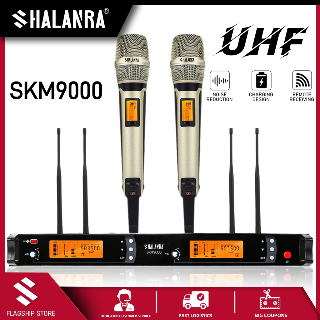 SHALANRA SKM9000 ไมโครโฟนไร้สาย UHF ระดับมืออาชีพ สําหรับเวทีแสดงสดคอนเสิร์ตทอง รวมไมโครโฟน
