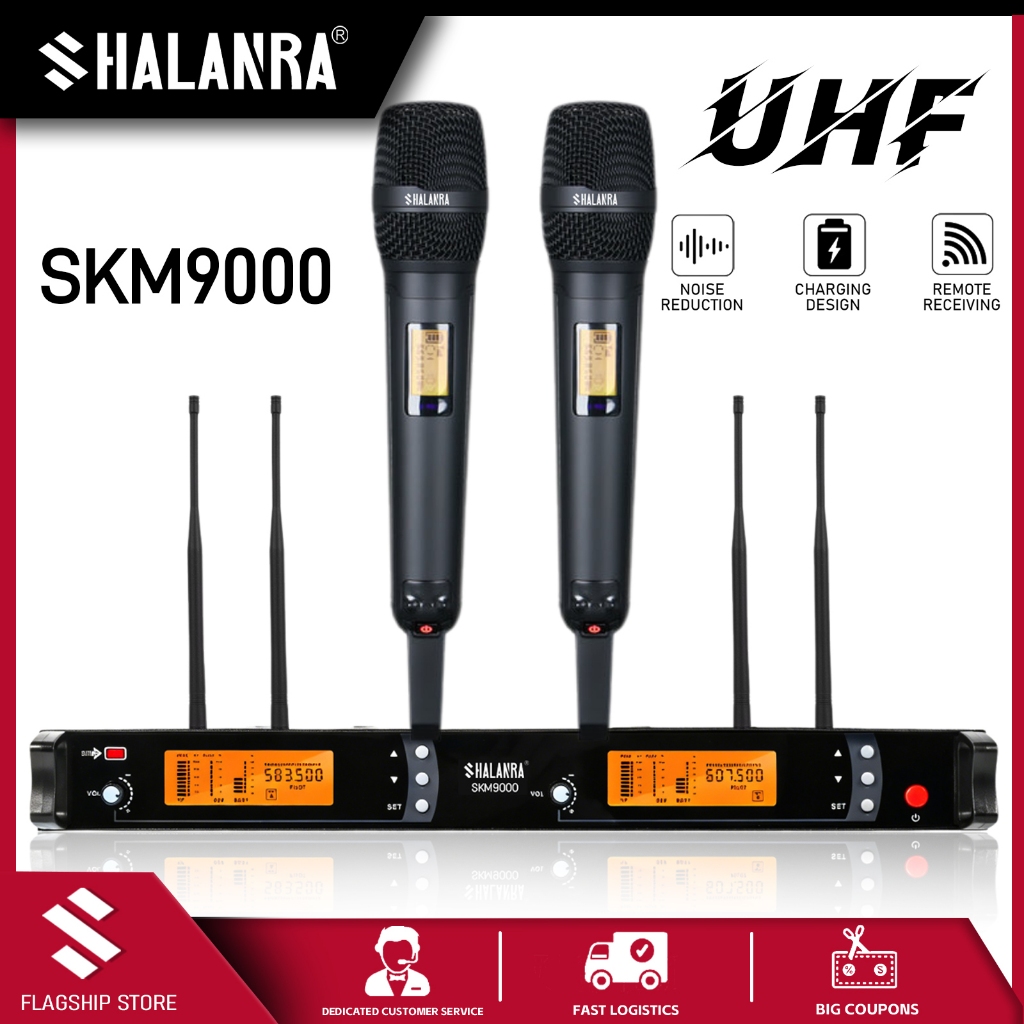 SHALANRA SKM9000 ไมโครโฟนไร้สาย UHF ระดับมืออาชีพ สําหรับคอนเสิร์ตแสดงสดบนเวที รวมไมโครโฟนสีดํา