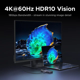 UGREEN Uno ฮับ USB-C 8-in-1 - การถ่ายโอนข้อมูล 10Gbps, การชาร์จ PD100W อันทรงพลัง, 4K@60Hz HDMI, เครื่องอ่านการ์ด SD/TF 3.0, จอแสดงผล LED อัจฉริยะสําหรับ MacBook Pro/Air, แล็ปท็อป Windows