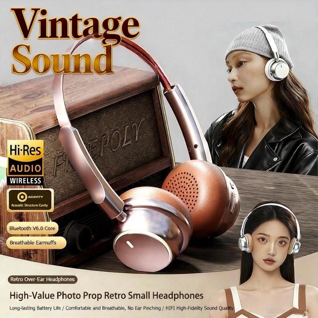 LEYOYA หูฟังบลูทูธย้อนยุค Over Ear, เสียงความละเอียดสูงพร้อม ANC, เสียง Dolby Panoramic, 6.0 Dual-Co