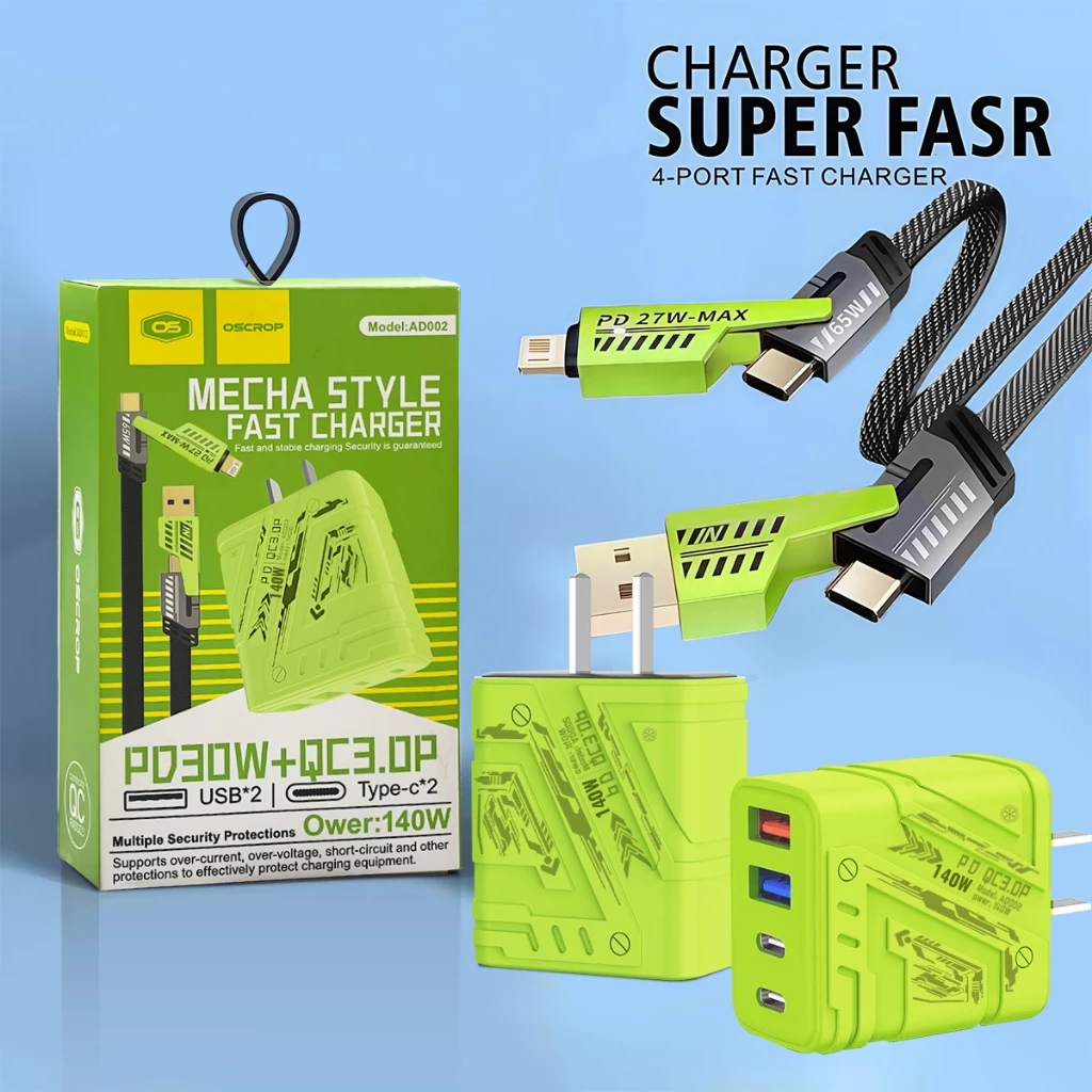 🔥🔥สายชาร์จ ชาร์จไว PD 140W สายชาต หัวชาร์จ 2USB + 2usb-c รองรับ type-c ซีรีส์ทั้งหมด