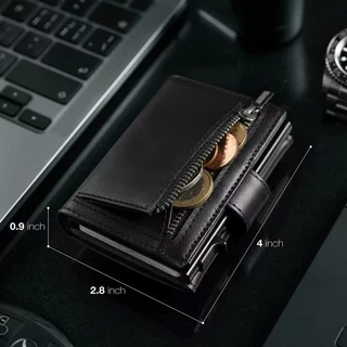 กระเป๋ารถกระบะจริงกล่องอลูมิเนียมอัตโนมัติ RFID Anti Magnetic Anti Theft Brush กระเป๋าสตางค์แฟชั่นชั้นสูงพร้อมซิปและกระเป๋าเงินทอน