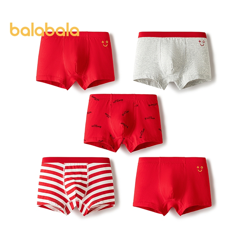 ชุดกีฬาเด็ก Balabala ทำจากผ้าฝ้าย สั้นและสบาย มีเสื้อกันหนาวและกางเกงสแควร์ 5 ชิ้น ในสีแดง เหมาะสำหรับการเล่นและการสวมใส่อย่างสบาย