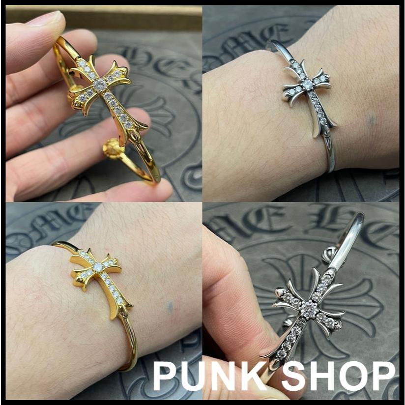 CH♥ 24K สร้อยข้อมือเงินSterling 925 มีลูกปัดเล็กและคริสตัลพร้อมแท่งทองคำ 3779