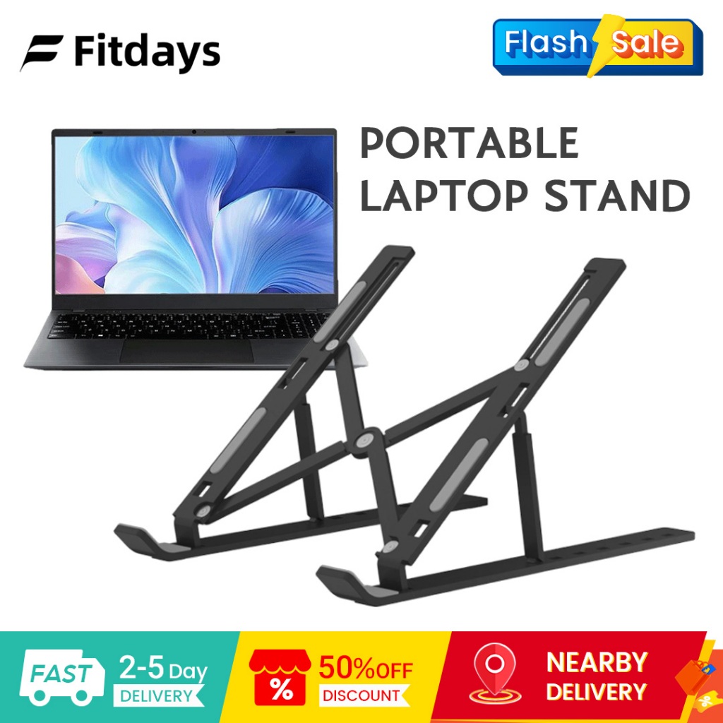 Fitdays Z3 ขาตั้งแล็ปท็อปแบบพกพาพับได้และรองรับสามเหลี่ยมที่มั่นคงเป็นพิเศษสําหรับโน้ตบุ๊ก