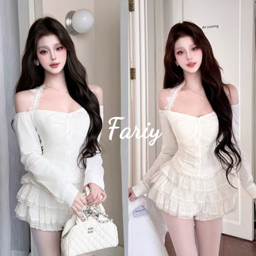 Fariy🍒คลังสินค้าพร้อม🍒 เสื้อชั้นในลูกไม้คอ halter สไตล์เกาหลี เซ็กซี่ สวมใส่สบาย สไตล์หวานอ่อนหวาน อ่อนเยาว์ ในฤดูใบไม้ร่วง ทรงหลวม สวมใส่ได้หลากหลายโอกาส