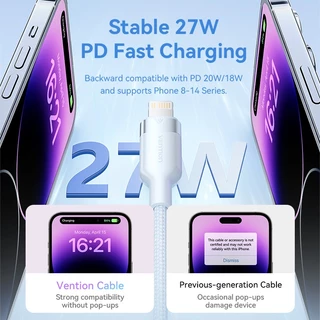Vention USB 2.0 Type-C ชาย Lightning ชาย 3A สาย 27W 480Mbps Fast Charging Fast สายชาร ์ จสําหรับ iPhone 14 Pro/Pro Max