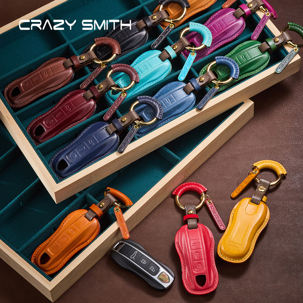 CRAZYSMITH ปลอกกุญแจรถหนังสั่งทำพิเศษ เหมาะกับปลอกกุญแจรถ Porsche ซีรีส์ ปลอกกุญแจรถปอร์เช่ ของขวัญสุดหรู