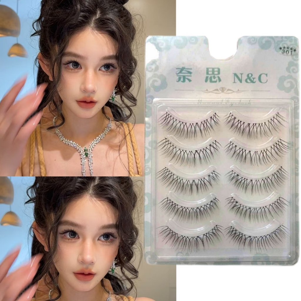 มังงะขนตาปลอมก้านโปร่งใส 5 คู่ธรรมชาติ Wispy V-รูปReusable Comic Eye