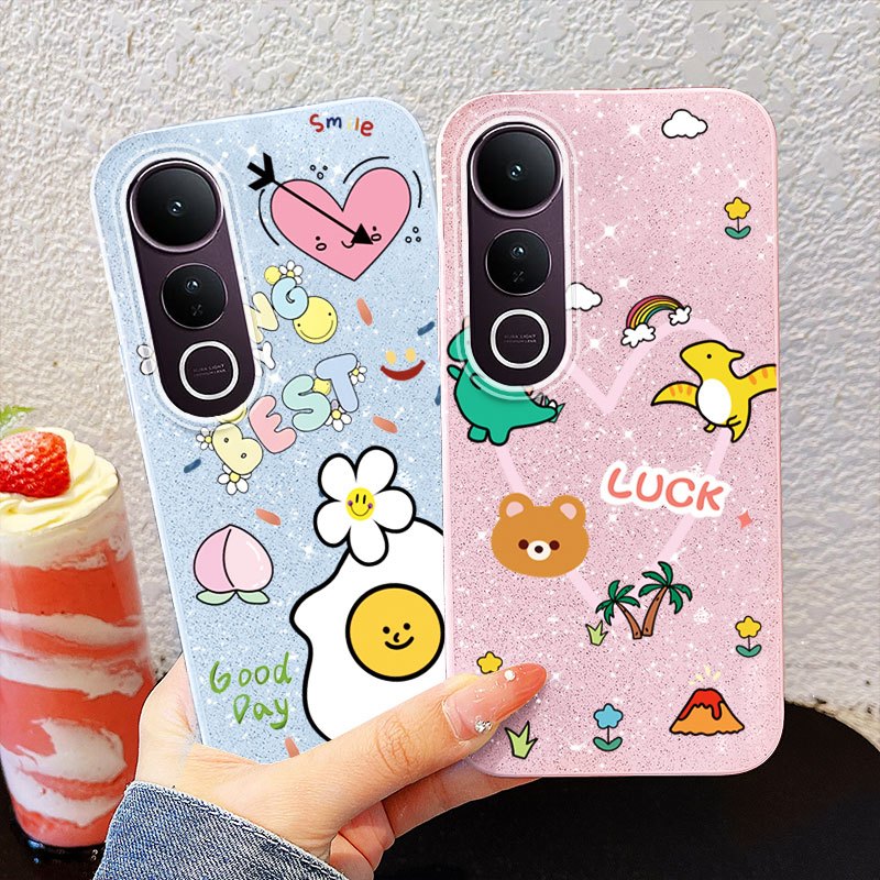 YBDเคสโทรศัพท์สําหรับVivo Y31 5G Y21D V60E V60 Lite Y200 Y300 V50 Lite V50E V40 Liteน่ารักไข่แดงพายLove Glitter Shell