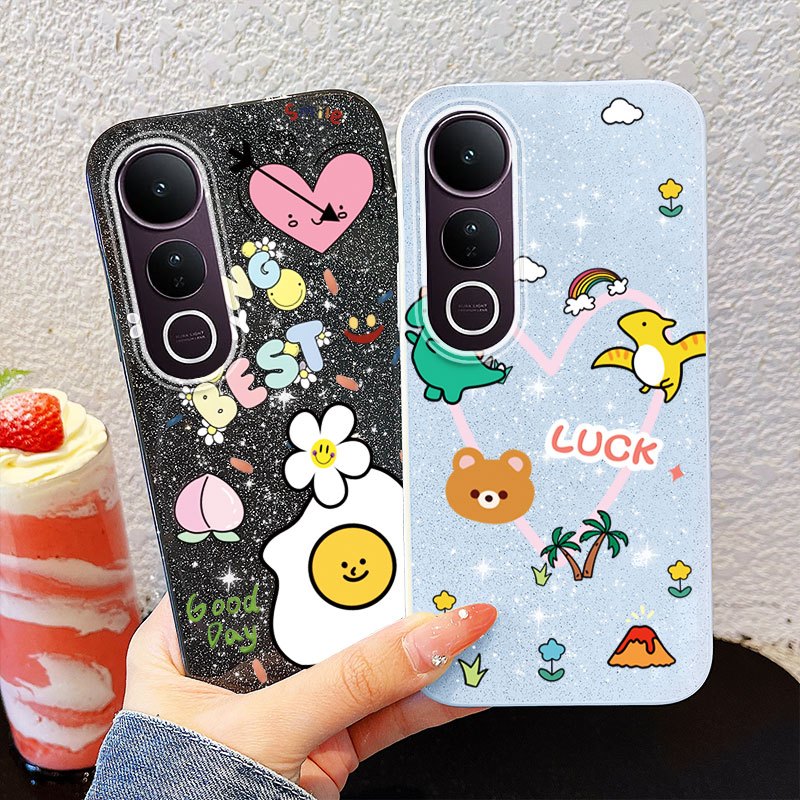 YBDเคสโทรศัพท์สําหรับVivo Y31 5G Y21D V60E V60 Lite Y200 Y300 V50 Lite V50E V40 Liteน่ารักไข่แดงพายLove Glitter Shell - รูปที่ 5