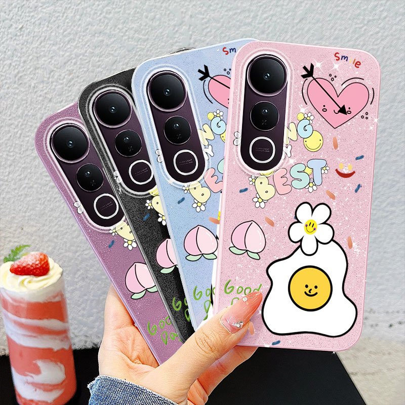 YBDเคสโทรศัพท์สําหรับVivo Y31 5G Y21D V60E V60 Lite Y200 Y300 V50 Lite V50E V40 Liteน่ารักไข่แดงพายLove Glitter Shell - รูปที่ 6