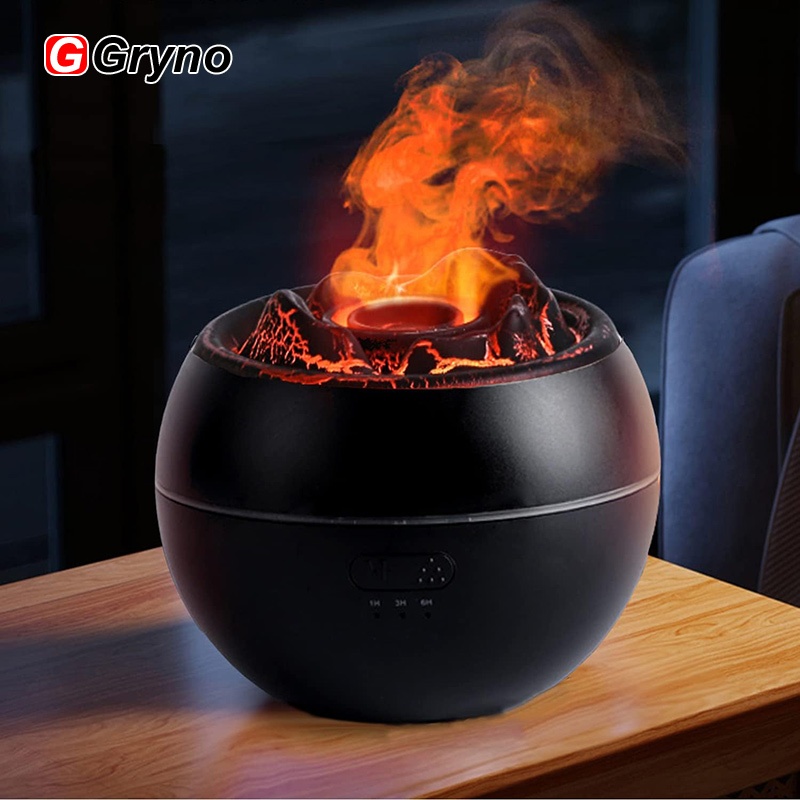 Gryno Essential Oil Diffuser Aroma Humidifier Projection 7 สี Fireplace Flame Ultrasonic Air Diffuser พร้อมตัวจับเวลาสําหรับบ้าน,ห้องนอน,สํานักงาน,โยคะ
