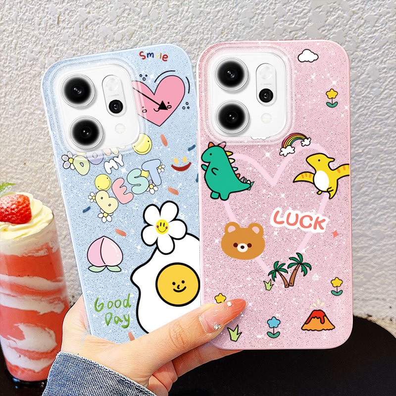 YBDเคสโทรศัพท์สําหรับOPPO A6T A6 Pro A6X A6S A6K Reno 15 Pro 15F Reno 14 Pro Reno 14Fน่ารักไข่แดงพายรักGlitter Shell