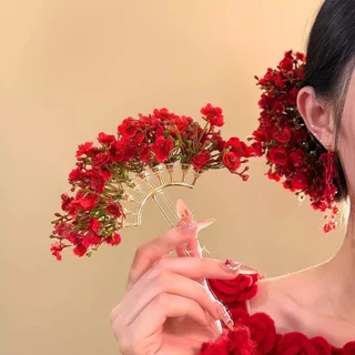 ปิ่นปักผมดอกไม้นกยูงสไตล์จีนร่วมสมัย โทนบรรยากาศแบบฟีลพรหมจุมพาฬ เครื่องประดับศีรษะสำหรับผู้หญิง เหม