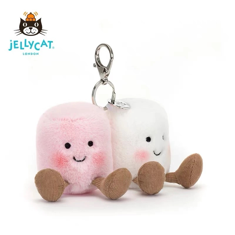 ของแท้ 100% UK Jellycat น่าขบขันคู่ Marshmallows Bag Charm พวงกุญแจตุ๊กตาน่ารัก
