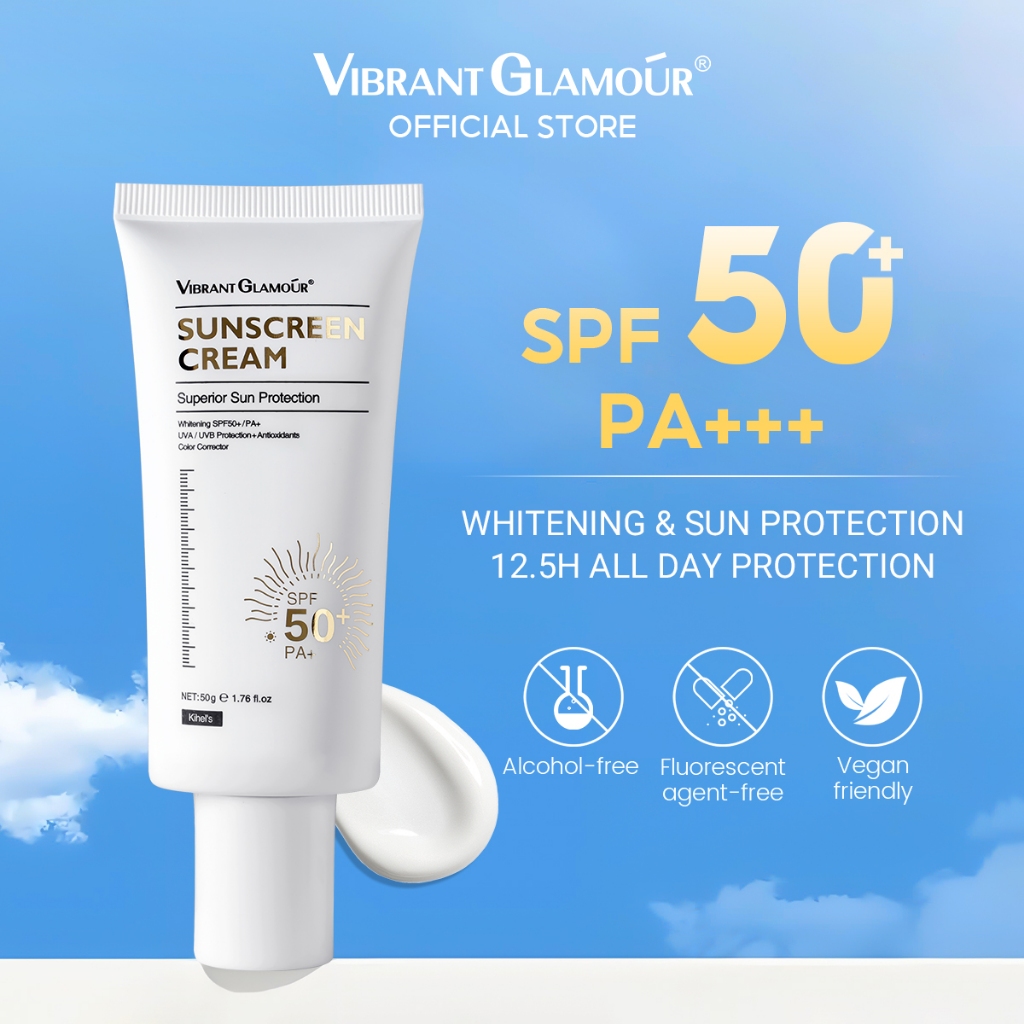 VIBRANT GLAMOUR Whitening Sunscreen SPF50+ 50g การป้องกัน UVA/UVB | ไม่มีไขมัน | ชื้น