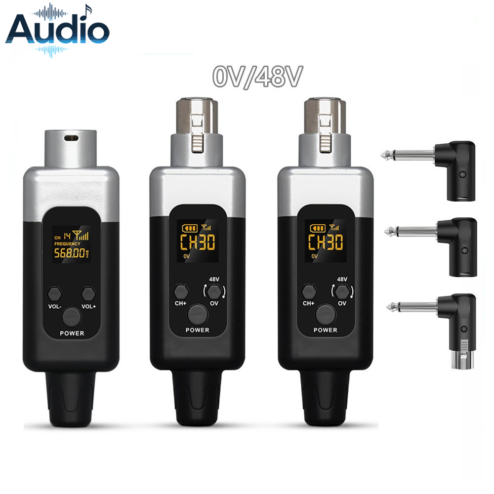 หนึ่งลากสอง 2.4 Ghz ไมโครโฟนไร้สายระบบเครื่องส่งสัญญาณ 0/48V สําหรับไดนามิกคอนเดนเซอร์ไมโครโฟนเครื่องมือ
