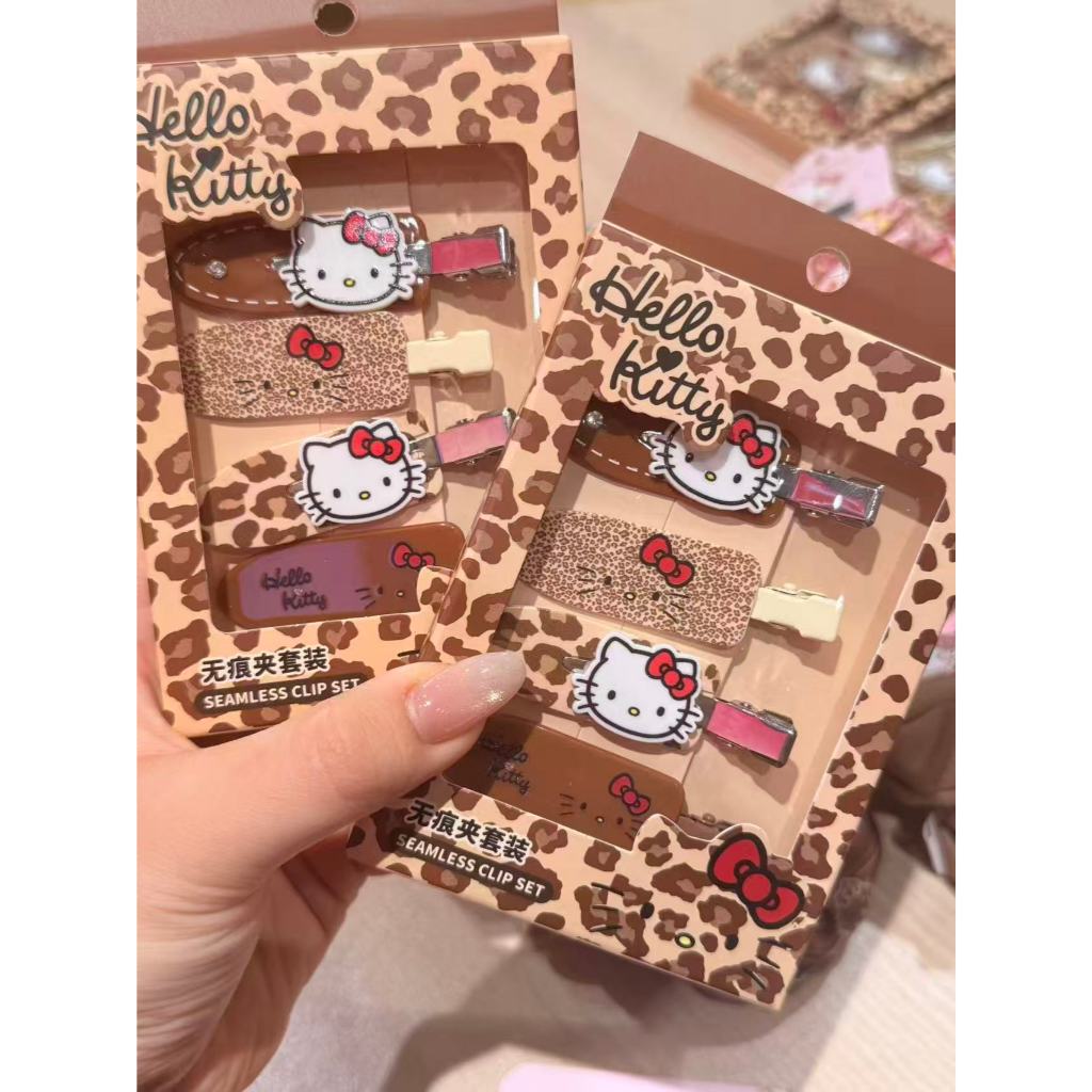 Miniso Hello Kitty เซตหนีบผมลายน่ารัก leopard print จำนวน 4 ชิ้นในกล่อง