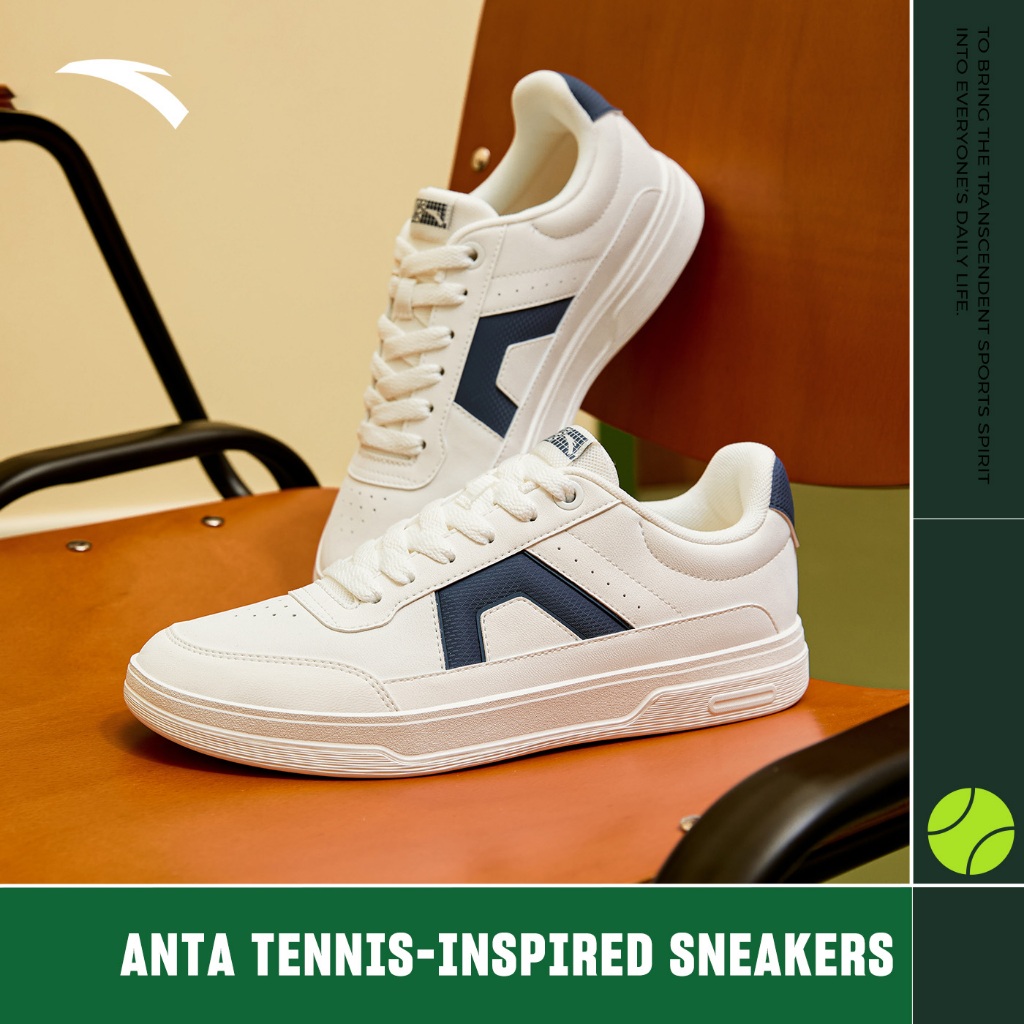 ANTA Men ACE รองเท้าผ้าใบเทนนิส Vibe Basic Classic White Commute Campus รองเท้าลําลองมีสไตล์ 912538026