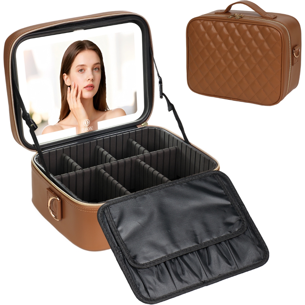 OBOX Professional LED Lighted Makeup Case แบบพกพาปรับแสงเครื่องสําอางค์สําหรับช่างแต่งหน้า, Travel &