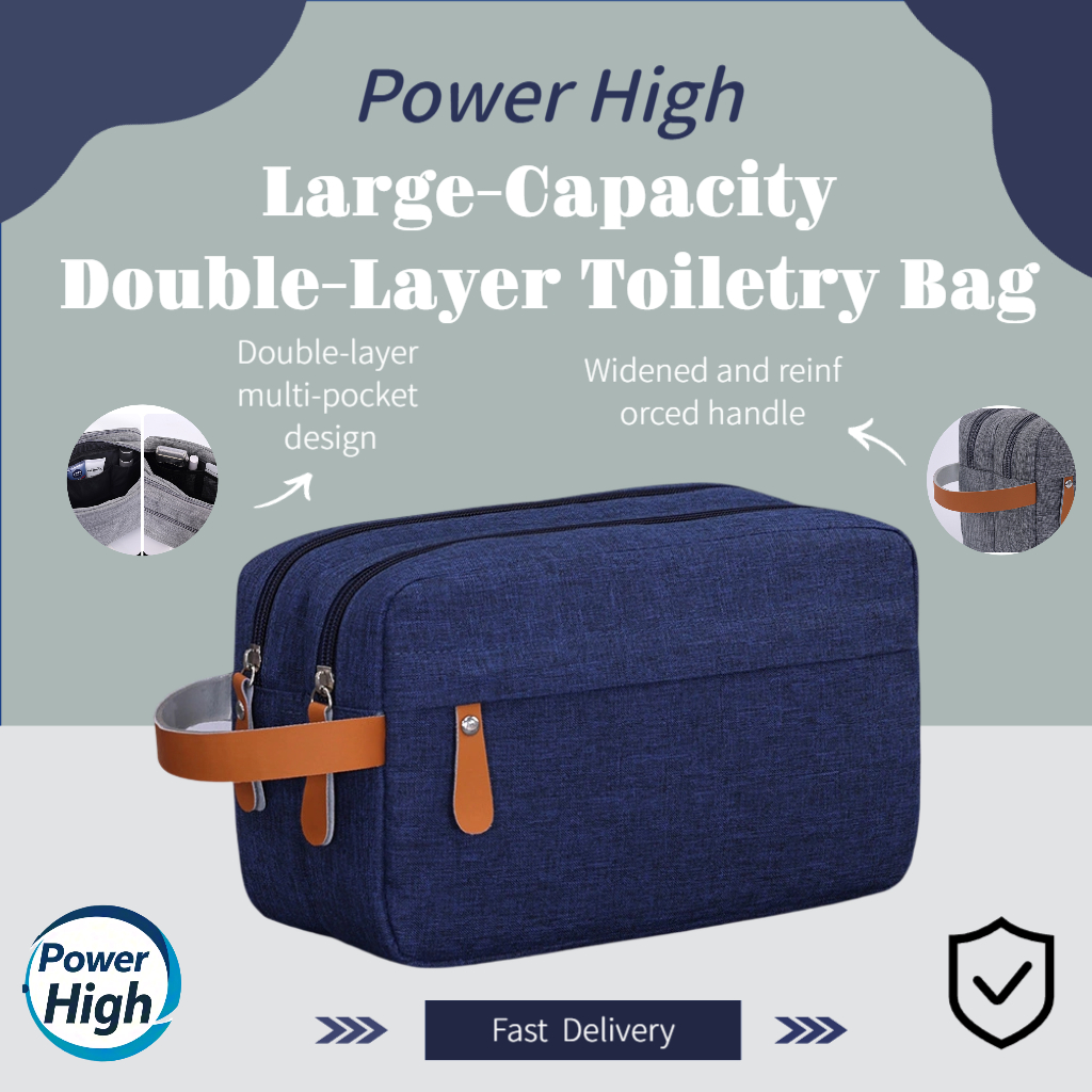 【Power High】สไตล์ใหม่สองชั้นผู้ชายแป้งกระเป๋าเดินทางฟิตเนสการเดินทางเพื่อธุรกิจผ้ากันน้ําขนาดใหญ่-ความจุชั้น