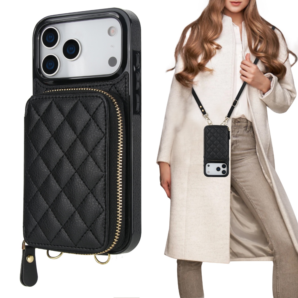 กระเป๋าสตางค์CrossbodyสําหรับiPhone 17 Pro Max, RFID Blocking PUหนังซิปกระเป๋าถือพลิก