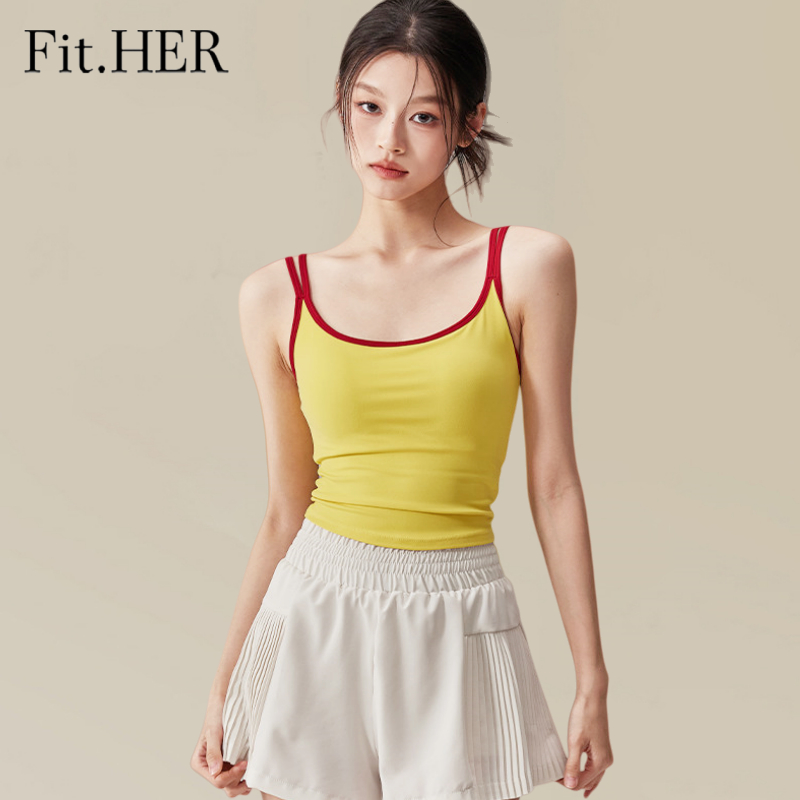 Fit HER Sleek Yoga Tank พร้อมบราซัพพอร์ตและแผ่นรองแบบถอดได้สําหรับพิลาทิสและออกกําลังกาย