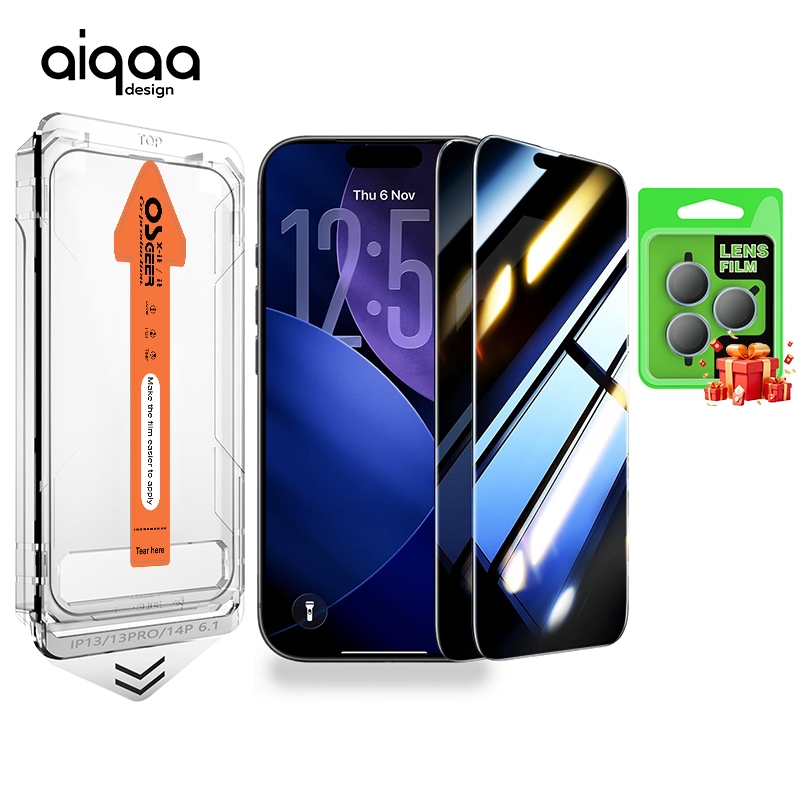 ฟิล์มกันรอยหน้าจอ Aiqaa สําหรับ iPhone17, 16, 15, 14, 13, 12, 11, Xs Pro Max. จัดตําแหน่งอัตโนมัติและการป้องกันความเป็นส่วนตัว ความละเอียดสูง