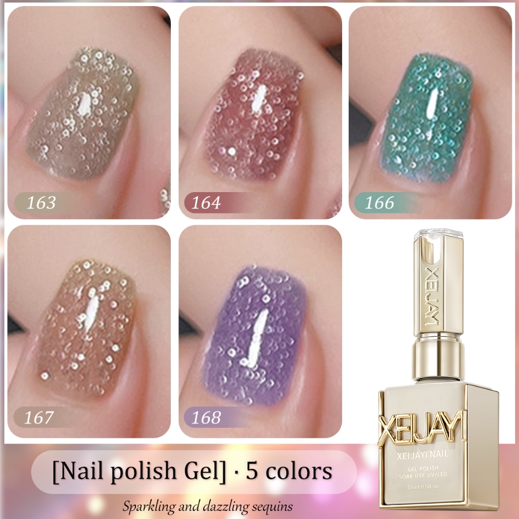 XEIJAYI 15ml-Super Flash Lavender สีม่วงและแชมเปญทองยาทาเล็บเหมาะสําหรับการใช้ทุกวัน