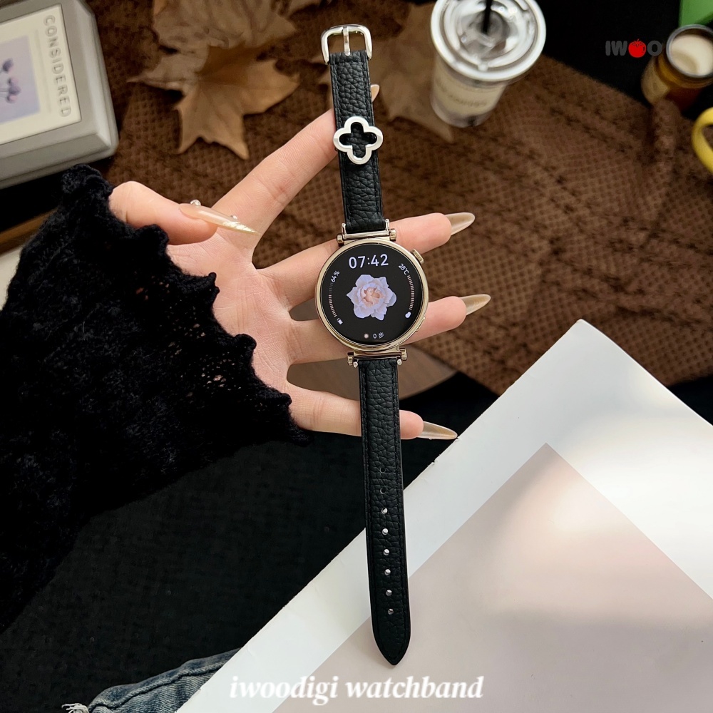 18/20/22 มม.Four-leaf Clover สายหนังแท้สําหรับ Garmin venu 4 41 มม./venu 3s/2s/vivoactive 6/5/Venu SQ2/Forerunner 165/158 สุภาพสตรี