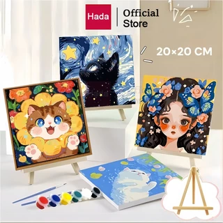 สีน้ํามัน ระบายสีตามตัวเลข 20x20ซม. (พร้อมกรอบ) พร้อมสีและพู่กัน ภาพวาดอะคริลิคภาพสีน้ํามันดิจิตอลทําเองของขวัญผนังจิตรกรรมของเล่นของขวัญเด็กกระตุ้นจินตนาการ