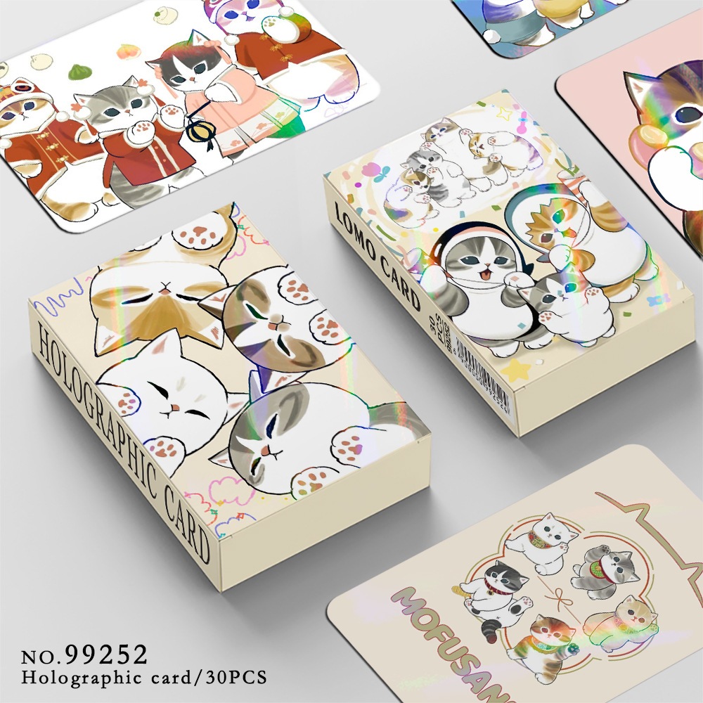 30 ชิ้น Mofusand Shark Cat เลเซอร์ Lomo การ์ดสองด้านแฟลช Photocards แฟน Holographic โปสการ์ดของขวัญ