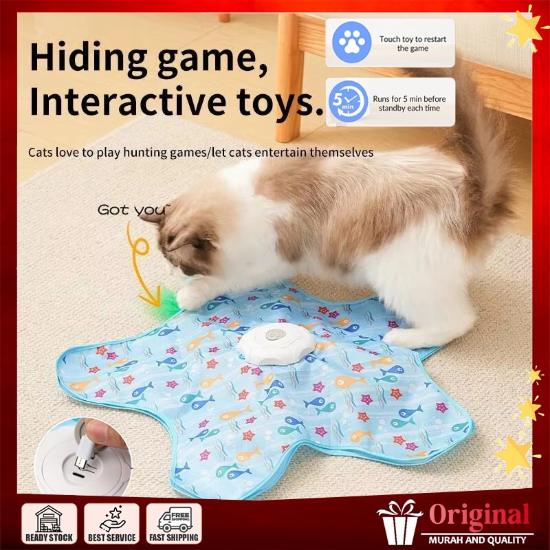 ของเล่นแมว Interactive ซ่อนและค้นหาของเล่นแมวพร้อมเมาส์ Squeaky Motion Activated Moving ปกปิด Feathe