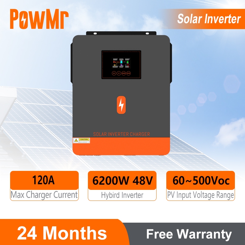 PowMr MPPT 6.2KW 48V อินเวอร์เตอร์พลังงานแสงอาทิตย์อินเวอร์เตอร์ไฮบริดในตัว 120A MPPT คอนโทรลเลอร์ชา