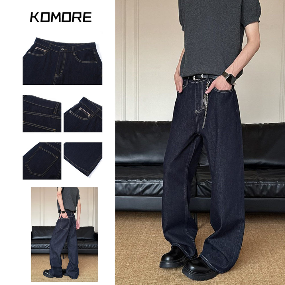 Komore กางเกงยีนส์ผู้ชายวินเทจอเมริกัน baggy jeans ทรงขาตรงหลวมๆ ใส่สบาย ขนาดใหญ่ ยีนส์ย้อนยุค สีสนิมเข้ม เท่ๆ เข้ากับทุกแนว