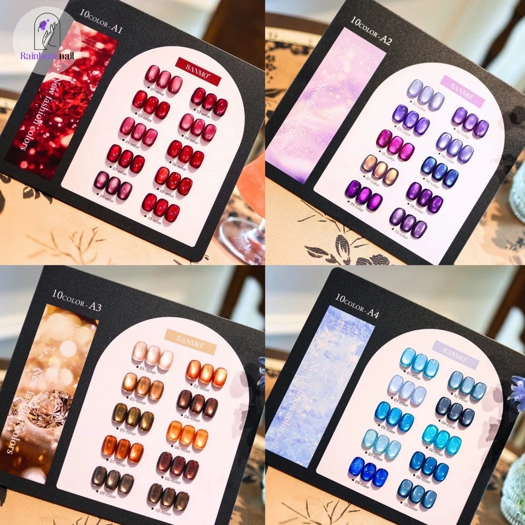 SANMO เซ็ตใหม่ 10 สี สีเจลแคทอายเนื้อซาติน, สีเจลแคทอาย/สีลูกแก้ว สีเจลพื้น เจลแคทอายฟองอากาศ แถมชาร์ทให้คุณโชว์สวยๆ อย่างลงตัว พร้อมส่ง