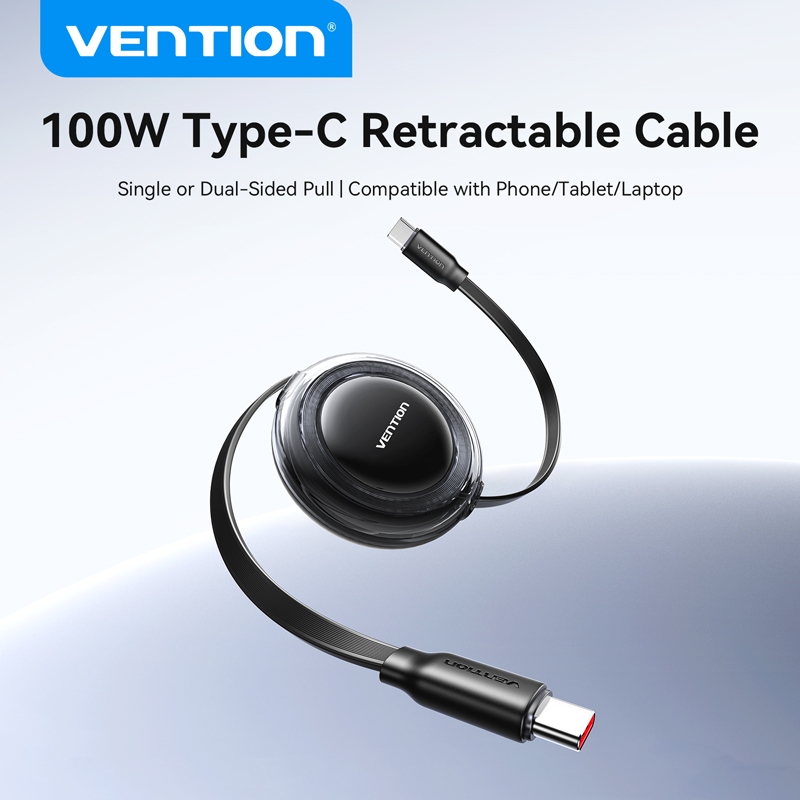 Vention 100W Retractable Cable 5A Fast Charging Auto-Rewind สําหรับแล็ปท็อป/โทรศัพท์/อุปกรณ์ Type-C